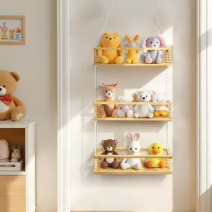 Étagère murale en bois pour ranger les jouets en peluche, 3 niveaux, pour chambre d'enfant, organisateur de jouets, couleur bois naturel - Product Image 1