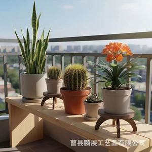 Étagère ronde en bois pour pot de fleurs, support pour plantes en bois massif, pour salon, balcon, couleur rétro, durable - Product Image 3