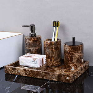 Free Combination Nature Marble Dark Emperador Brown Stone Empty Bathroom Toiletries Set Bathroom <b>Amenities</b> Kit - Product Image 4
