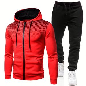Vêtements pour hommes Ensembles pour hommes Ensemble de sweat à capuche imprimé Sweat <span class=keywords><strong>polaire</strong></span> à fermeture éclair Pantalon de sport décontracté Survêtements pour hommes - Product Image 2