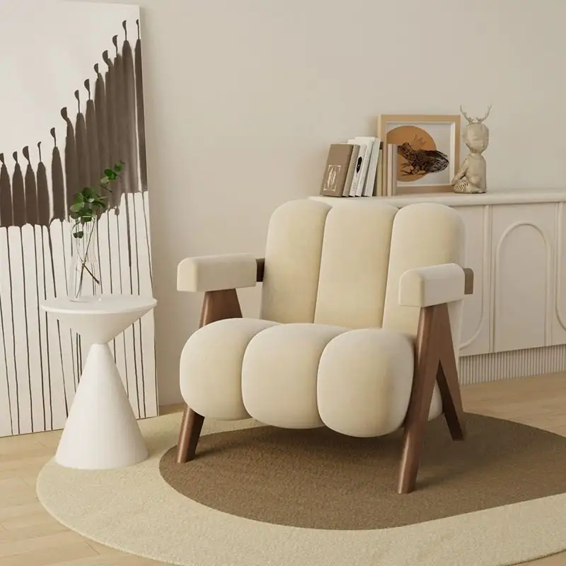 आधुनिक नॉर्डिक ठोस लकड़ी एक्सेंट सोफा कुर्सी लिविंग रूम बालकनी लाउंज कुर्सी फैब्रिक सॉफ्ट बैग हैंड रिक्लाइनर