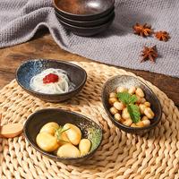 Plat de cuisson en céramique rétro de forme ovale, petit plat d'assaisonnement pour sauce soja, épices, condiments