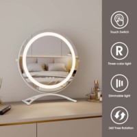 Miroir de courtoisie de table de maquillage rond blanc Smart Touch portable de haute qualité avec lumières LED