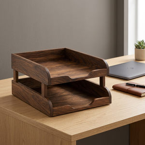 Acacia <b>Wood</b> <b>Letter</b> File Tray 32x24x8 cm Mid Century Modern Abstract Pattern Wholesale | Dark Walnut Brown Desk Organizer - Product Image 3