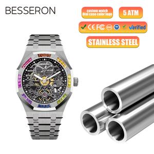 Reloj Mecánico Automático con Bisel de Diamantes de Colores, Personaliza tu Logotipo, Esfera Esqueleto, Resistente al Agua, Relojes Automáticos de Lujo para Hombre - Product Image 1
