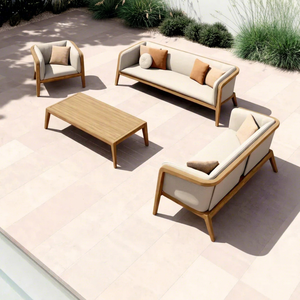 Minimalist Solid Teak Wood Outdoor <b>Garden</b> <b>Sofa</b> Set With <b>Cushions</b> <b>For</b> Patio Seating - Product Image 1