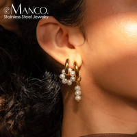 EMANCO Boucles d'oreilles pendantes en forme de U avec perles d'eau douce, minimalistes, asymétriques, rondes, bijoux de mode, vente en gros, dropshipping