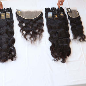 Extensiones de Cabello Natural Ondulado Indio con Cierre, Cabello Virgen Sin Procesar, Venta al Por Mayor, Cabello Indio con Cutícula Alineada - Product Image 1