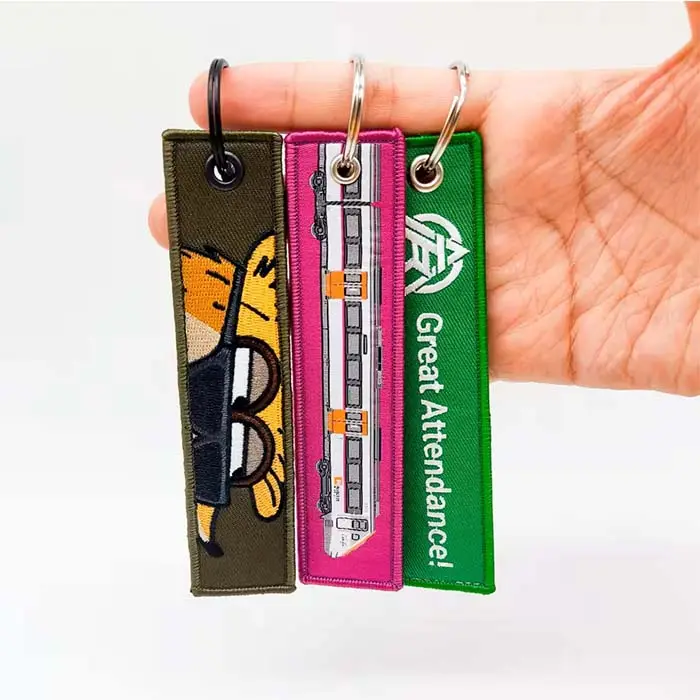 Promotional Gifts Personalized Customized Logo Cheap Embroidery Car Keychains Woven Fabric Embroidered Keychain