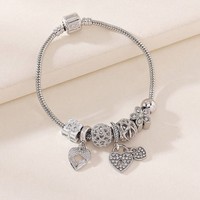 Bracelet en Chaîne Serpent pour Femme, Plaqué Argent, Breloques DIY, Cœur, Cadenas, Boîte Cadeau, Fleur Creuse, Perles en Cristal et Strass, Vente en Gros