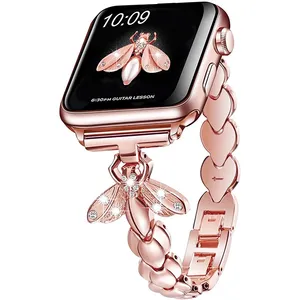 Bracelet en diamant pour Apple watch, 44/45mm 41mm, en acier inoxydable pour iwatch série 7 6 SE 5 4