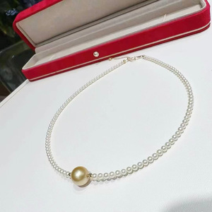 Collar de Perlas de Agua Dulce de Plata de Ley S925, Perlas de Alta Calidad de 3-4 mm con Brillo Intenso, Cadena de Perlas con Perlas Doradas del Mar del Sur de 10-11 mm - Product Image 3