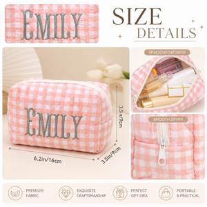 Personalized Floral <b>Quilted</b> Fashion <b>Makeup</b> <b>Bag</b> Embroidered Name Cosmetic Pouch Polyester Toiletry Case Zipper Travel Bridesmaid - Product Image 6