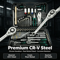 Ensemble d'outils de réparation automobile de 142 pièces, clé à douille plaquée nickel perlé Cr-V, boîte à outils de mécanicien avec garantie de 3 ans pour voiture et camion