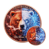 Pièce commémorative personnalisée OEM ODM en cuivre fin 99,9 % de 1 oz, ronde, colorée, motif Ours Feu et Glace, endurance