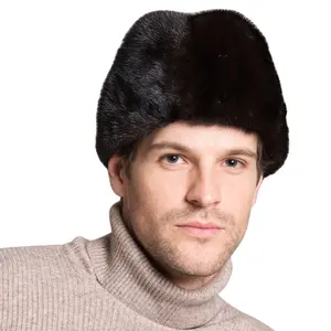 New Casual Black Winter Warm Russian Genuine Mink Fur Hat for Men