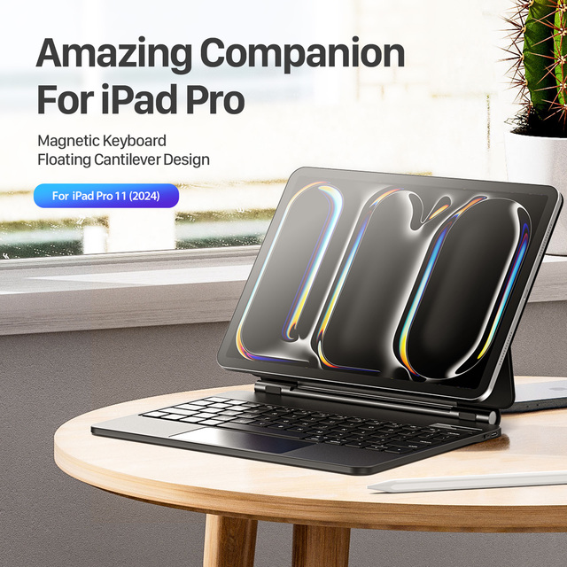 Magnetic Floating Keyboard Case for iPad Pro 11 2025 with 7 Color Backlit Scissor Switch Keys and Multi Touch Trackpad