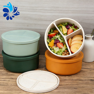 Round Silicone <b>Lunch</b> <b>Box</b> Three <b>Compartments</b> With Lid Insulated Food Grade Bento <b>Box</b> For Adults And Kids - Product Image 5