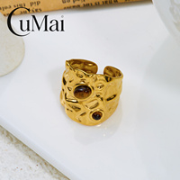 Bague ouverte CUMAI en acier inoxydable plaqué or 18 carats avec œil de tigre et pierre de lave irrégulière pour femme, bijou vintage tendance, cadeau pour elle