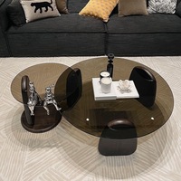 Ensemble de table basse en verre trempé avec cadre en bois, design moderne minimaliste pour petit appartement, meubles de salon