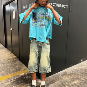 Custom <strong>Clothing</strong> <strong>Manufacturer</strong> Y2k Tshirt Patchwork Cut and Sew Distressed t Shirt Streetwear Boxy Cropped Panel Tee for Men - Product Image 4