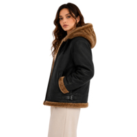 Chaqueta de aviador de piel de oveja auténtica para mujer, con capucha y ribete de piel de zorro, abrigo de piloto tipo bomber de cuero, ropa exterior personalizada de primera calidad