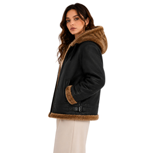 Blouson aviateur pour femme <span class=keywords><strong>en</strong></span> peau de <span class=keywords><strong>mouton</strong></span> véritable, à capuche avec garniture <span class=keywords><strong>en</strong></span> fourrure de renard, manteau de pilote premium sur mesure, vêtement d'extérieur automne fini - Product Image 2
