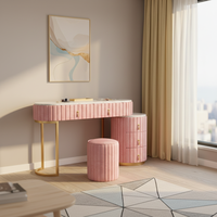 Ensemble coiffeuse moderne européenne en bois massif avec tiroir et miroir éclairé blanc pour chambre à coucher - Vente en gros