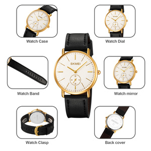 Montre chronographe ronde pour homme, bracelet en cuir de luxe, montre à quartz étanche 30M, montres en gros - Product Image 2