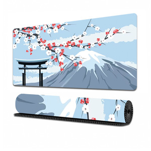 Tapis de bureau de jeu anti-rayures en caoutchouc, grand format, motif Grande Vague japonaise Anime, bords cousus personnalisables, pour clavier - Product Image 5