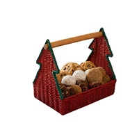 Panier de rangement décoratif de table en forme de sapin de Noël, en rotin synthétique PE, avec poignée en bois massif, idéal pour cadeaux et fruits, parfait pour les mariages