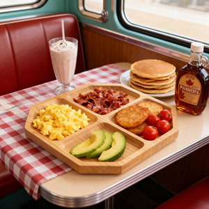 Bamboo <strong>Plate</strong> Round Party Self Dinner <strong>Plate</strong> 7-section Round Nut Candy Fruit Snack <strong>Plate</strong> Food Serving Tray <strong>with</strong> Dividers - Product Image 3