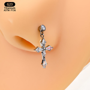 Boucles d'oreilles clous en titane G23 19 mm avec zircon, bijoux de piercing pour usage quotidien - Product Image 2