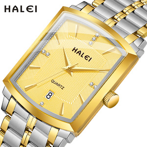 Envío Directo, Reloj de Cuarzo Rectangular HALEI para Hombre, Correa de Acero Inoxidable, Esfera con Diamantes, Indicador de Escala, Movimiento Japonés, Venta al por Mayor - Product Image 1