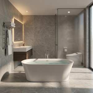 Bañera Ovalada Independiente de Acrílico de 1.8m, Diseño Moderno y Resistente, con Drenaje Central, para Hoteles y Villas - Product Image 1