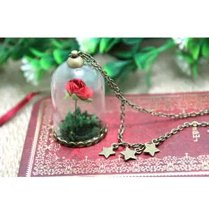 The Little Prince Rose INSPIRED Necklace Rose Glass Dome bronze tone chain Le Petit Prince - fox charm
