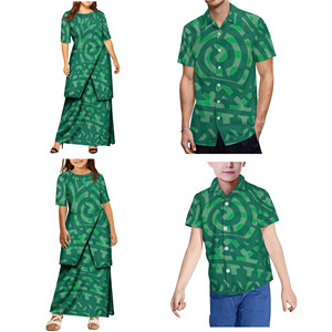 2025 nueva gran oferta personalizada de gran tamañ<span class=keywords><strong>o</strong></span> Puletasi diseñ<span class=keywords><strong>o</strong></span> señoras vestido largo verde y <span class=keywords><strong>Elei</strong></span> Tribal hombres camisa Casual conjunto familiar de 4 piezas - Product Image 1