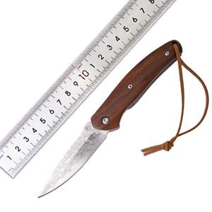 سكين جيب صغير مخصص من شركة تصنيع المعدات الأصلية ، سكين جيب دمشقي صغير ، مقبض خشبي ، سكين صيد محمول من الفولاذ الدمشقي للتخييم والتنزه في الهواء الطلق - Product Image 2