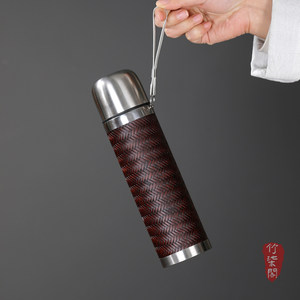 Bamboo Woven Thermos Flask 500Ml Lightweight Portable Travel Water Bottle With Tea Strainer Direct Drinking Cap - Product Image 3
