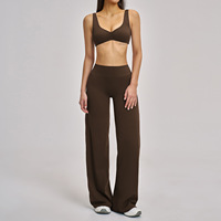 Ensemble de yoga deux pièces brossé pour femme, tenue athlétique à jambes larges pour activités de plein air, course à pied, gym, entraînement, style 4520