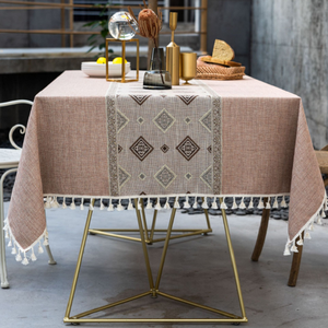 Topfinel Cotone <span class=keywords><strong>Tovaglie</strong></span> di <span class=keywords><strong>Lino</strong></span> Lavabile a Prova di Polvere Copertura di Tabella per la Sala Da Pranzo Del Partito Ricamato Panno di Tabella Con La Nappa - Product Image 6