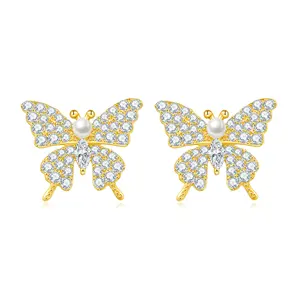 New Design Blingbling Simple Full Diamond 18K Gold Plated Butterfly Stud Earrings Cubic Zirconia Butterfly Earrings For Girl