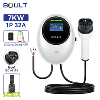 Chargeur mural pour véhicule électrique certifié CE 32A Type 2, station de charge rapide 7KW, câble de 5m, nouveau contrôle WiFi/APP, garantie 12 mois BOULT