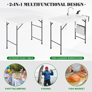 Multi-Use Plastic <strong>Folding</strong> <strong>Table</strong> Outdoor Kitchen <strong>Table</strong> Fish Cleaning <strong>Table</strong> With Sink Versatile Furniture - Product Image 6