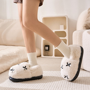 Pantofole da casa invernali da donna coreane all'ingrosso, calde e morbide, in cotone con fiocco a farfalla, con fondo spesso, per interni ed esterni - Product Image 2