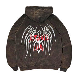 เสื้อฮู้ดซักกรดผ้าฝ้าย100% วินเทจของผู้ชายปกแบบมีฮู้ดสำหรับฤดูใบไม้ร่วงพิมพ์ลายแมงมุมโอเวอร์ไซส์ - Product Image 3