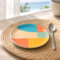 Service de vaisselle rond en porcelaine de 4,5 pouces, motif fruits, couleur méditerranéenne, finition brillante, bord blanc