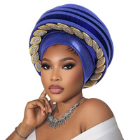 Foulard Gele pour femmes africaines - Gele automatique scintillant violet, design élégant feuille de cristal, style exagéré toutes saisons pour mariage