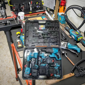 Ensemble combiné d'outils électriques sans balais rechargeables portables meuleuse d'angle sans fil perceuses à marteaux électriques étui rigide en plastique OEM - Product Image 4