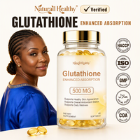 Gélules de glutathion naturel sain OEM 500 mg à absorption améliorée, soutien antioxydant, bien-être de la peau, capsules éclaircissantes pour la peau